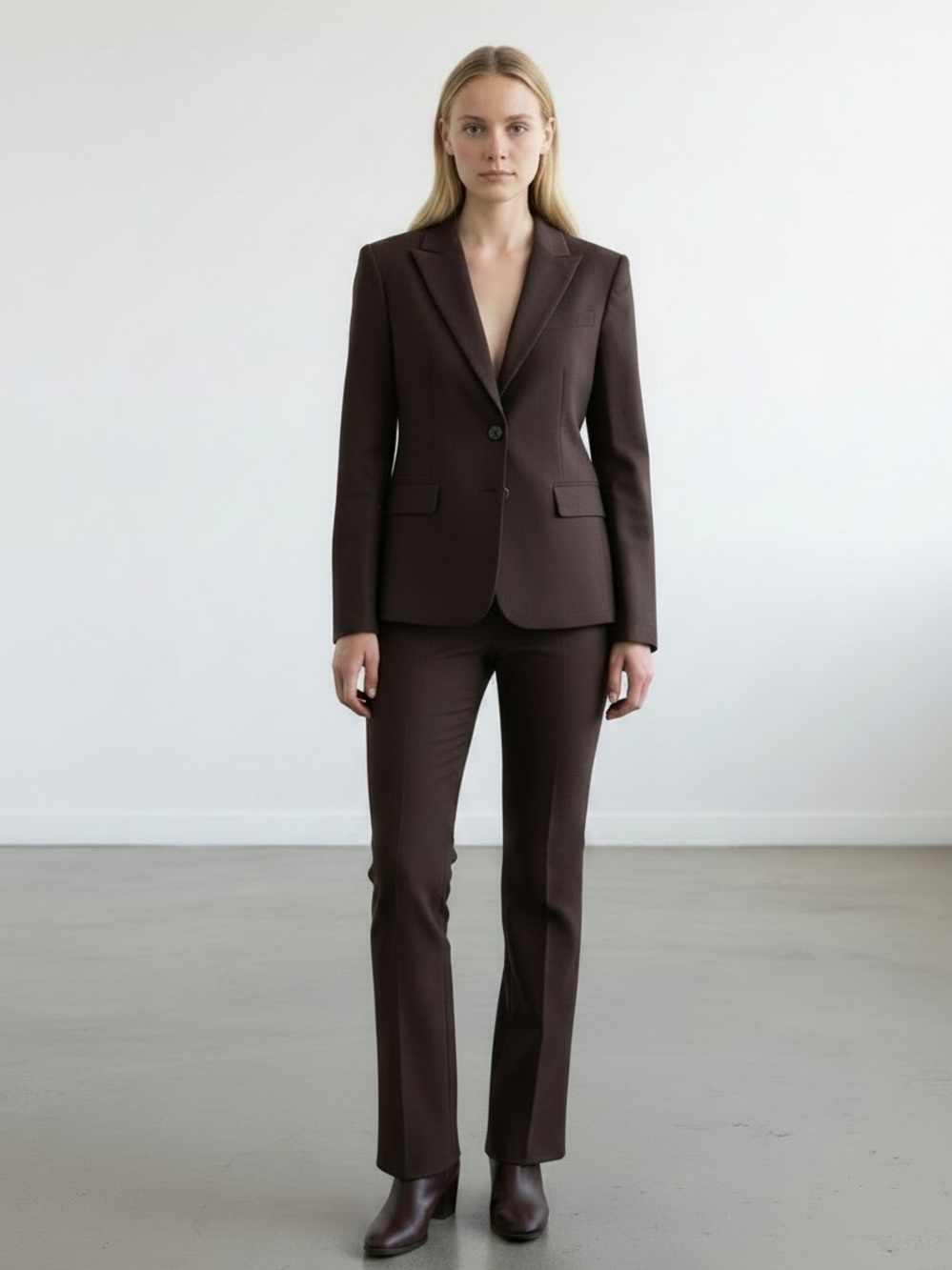 0122. ANTONIO MELANI Dark Brown Tailored Women's Pantsuit
